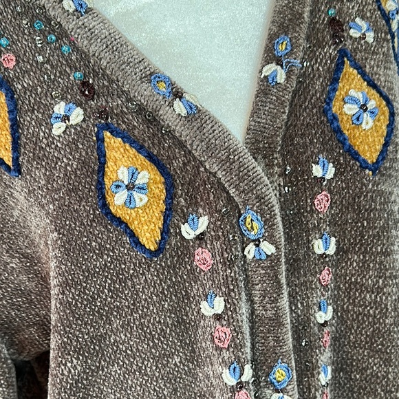 Storybook Knits Vintage Chenille Embroidered Cardigan Sweater - Picture 5 of 12